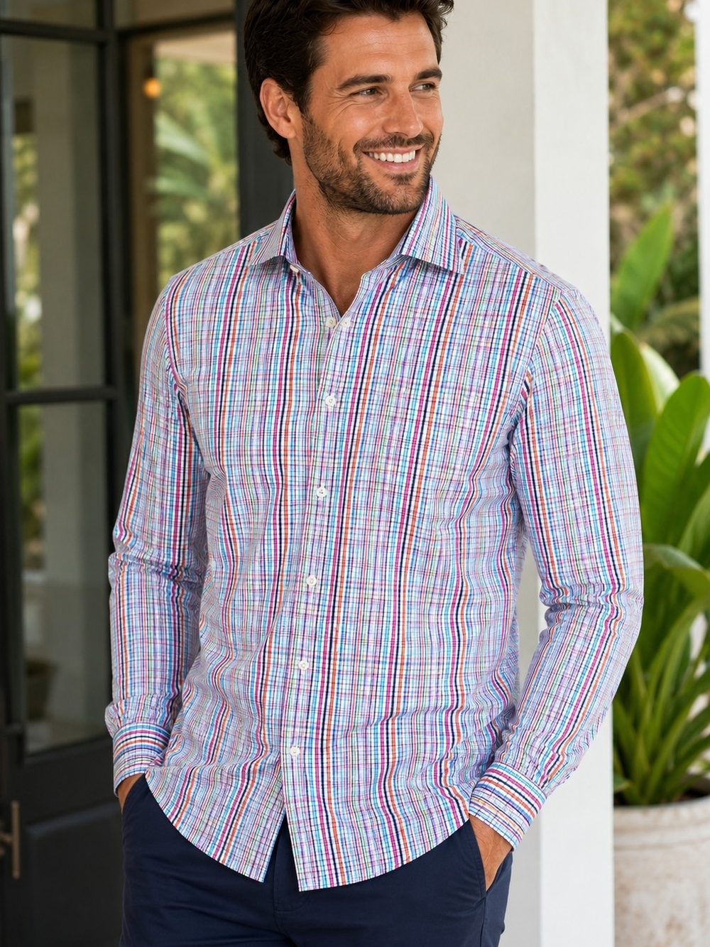 Peter Millar Men's Medium Multicolor Plaid Button Down Shirt Long Sleeve Cotton